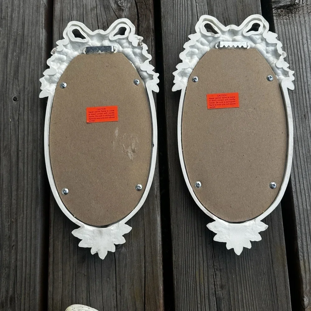 Vintage 2x white Wall Sconce‎ Candle Mirror White w/Pink Flowers Bows Coquette